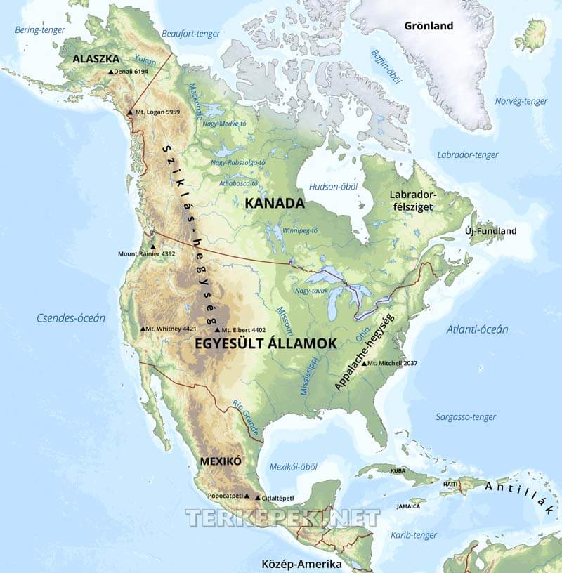 Észak-Amerika térkép